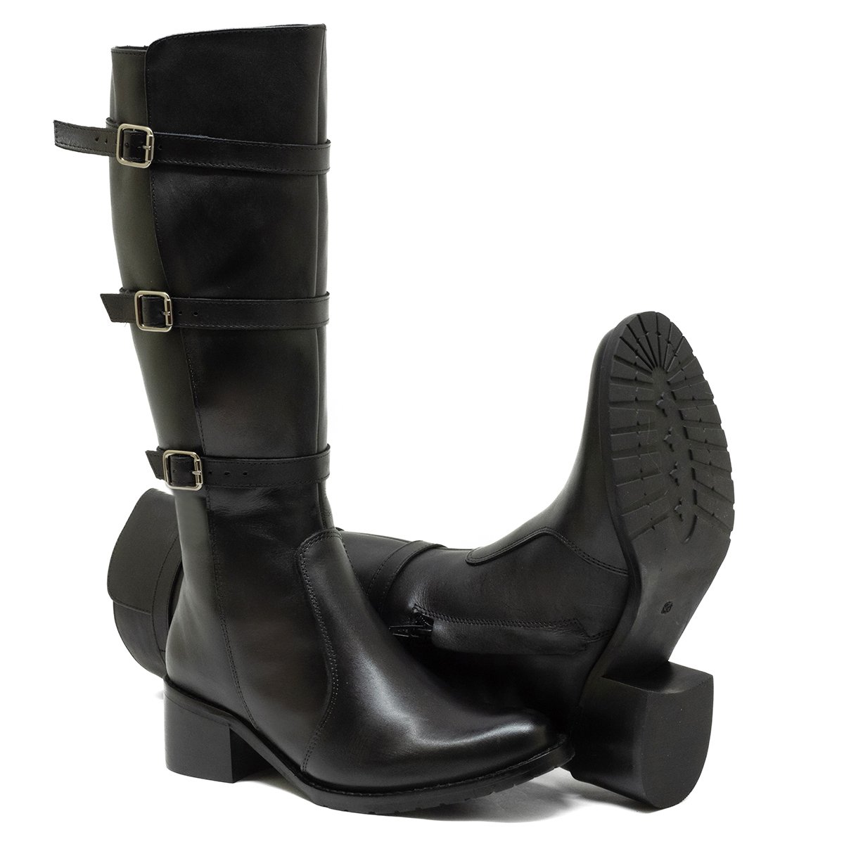 Bota de Couro Cano Alto e Ajustável