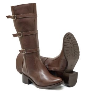 Bota de Couro Cano Alto e Ajustável