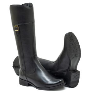 Bota de Couro Cano Alto e Salto Baixo Confortável