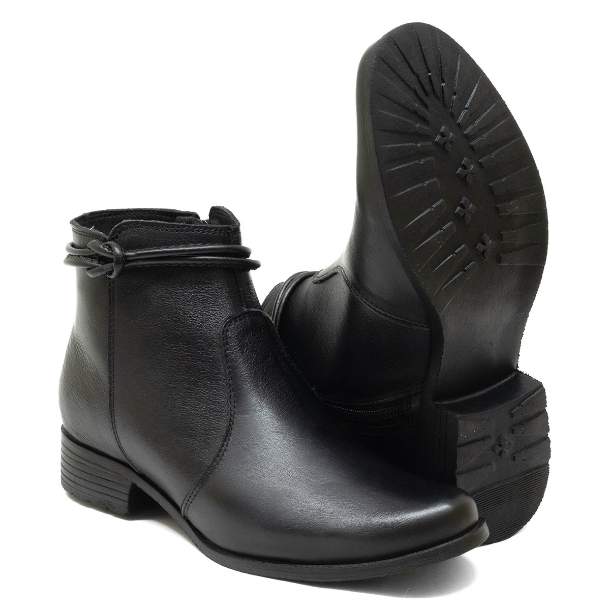 Bota de Couro Cano Curto Tira Rolete